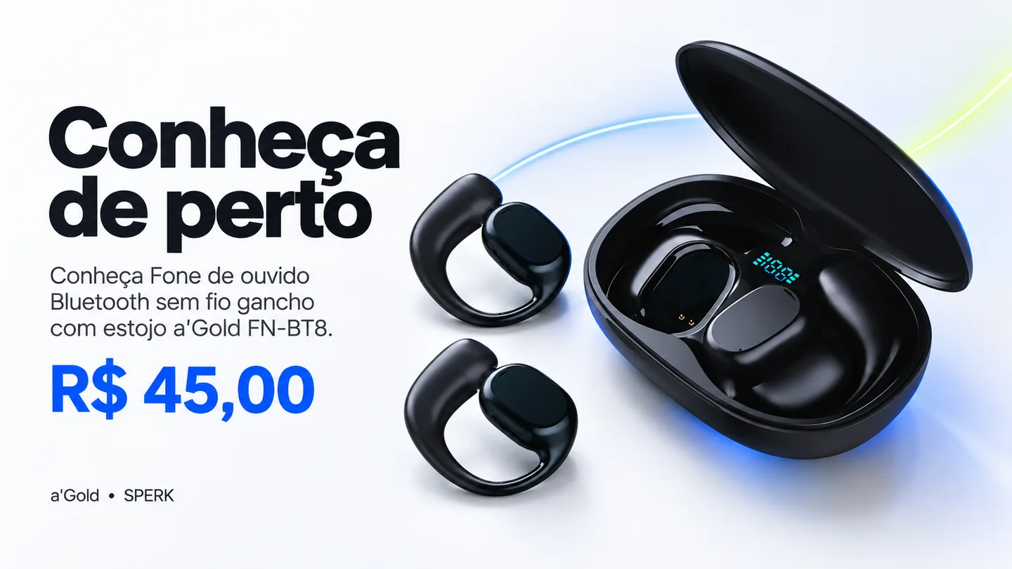 Fone de ouvido Bluetooth sem fio gancho com estojo a'Gold FN-BT8 — heroi descricao