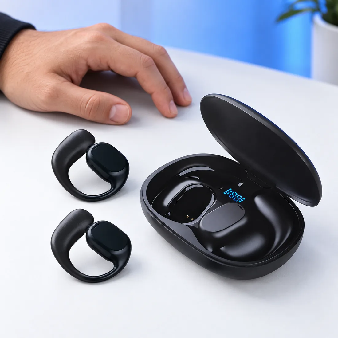 Fone de ouvido Bluetooth sem fio gancho com estojo a'Gold FN-BT8 — escala
