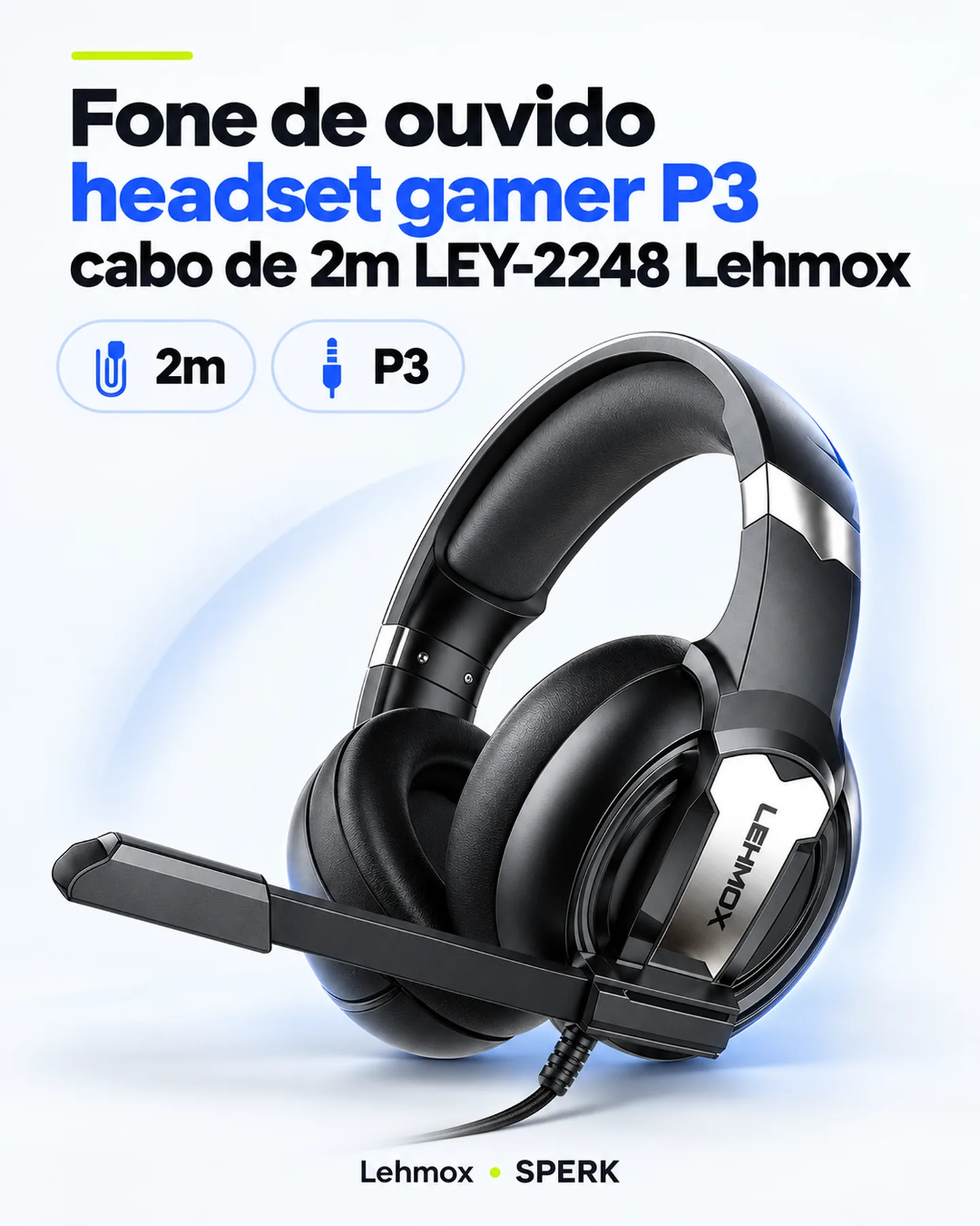 Fone de ouvido headset gamer P3 cabo de 2m LEY-2248 Lehmox — painel 1