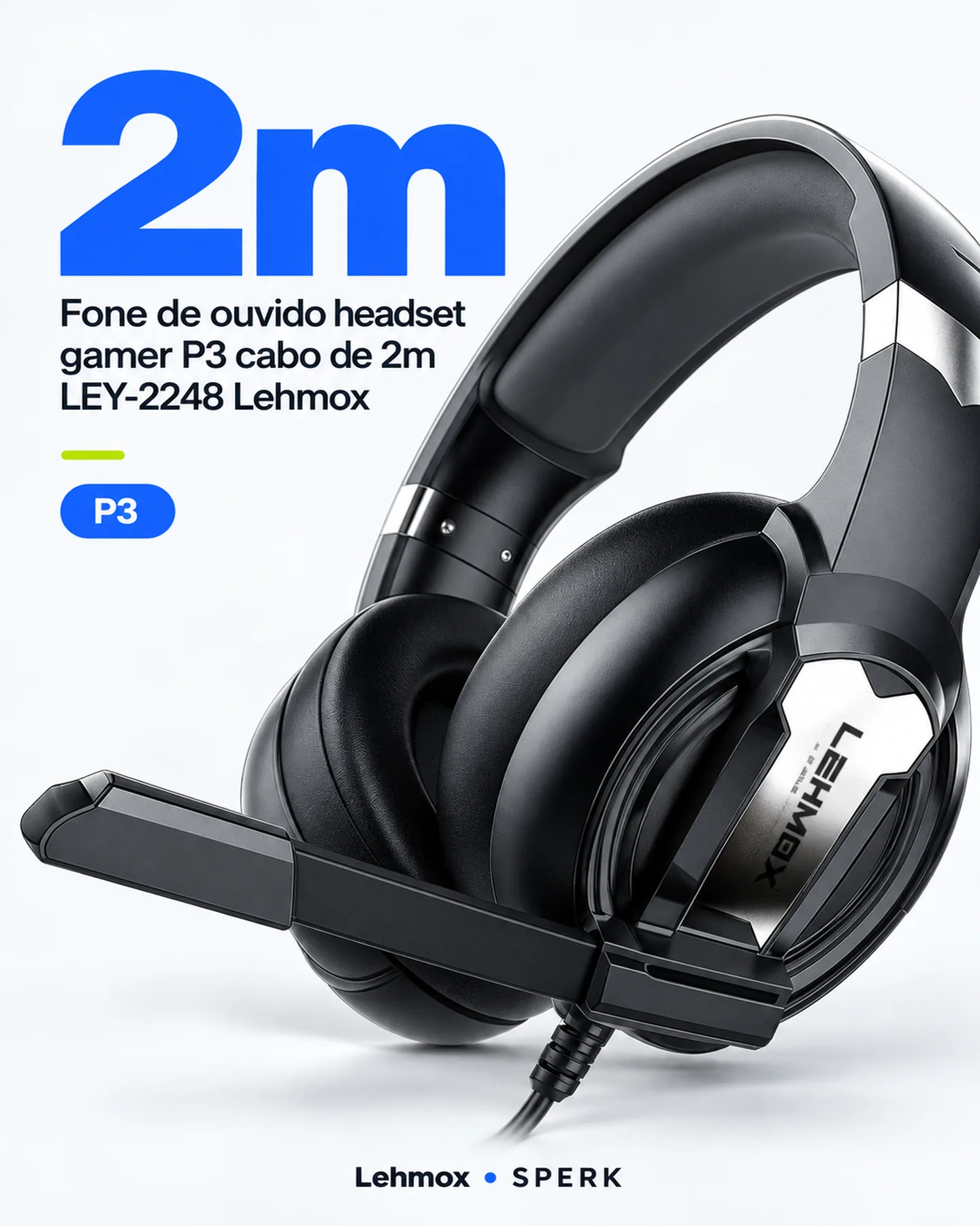 Fone de ouvido headset gamer P3 cabo de 2m LEY-2248 Lehmox — painel 2