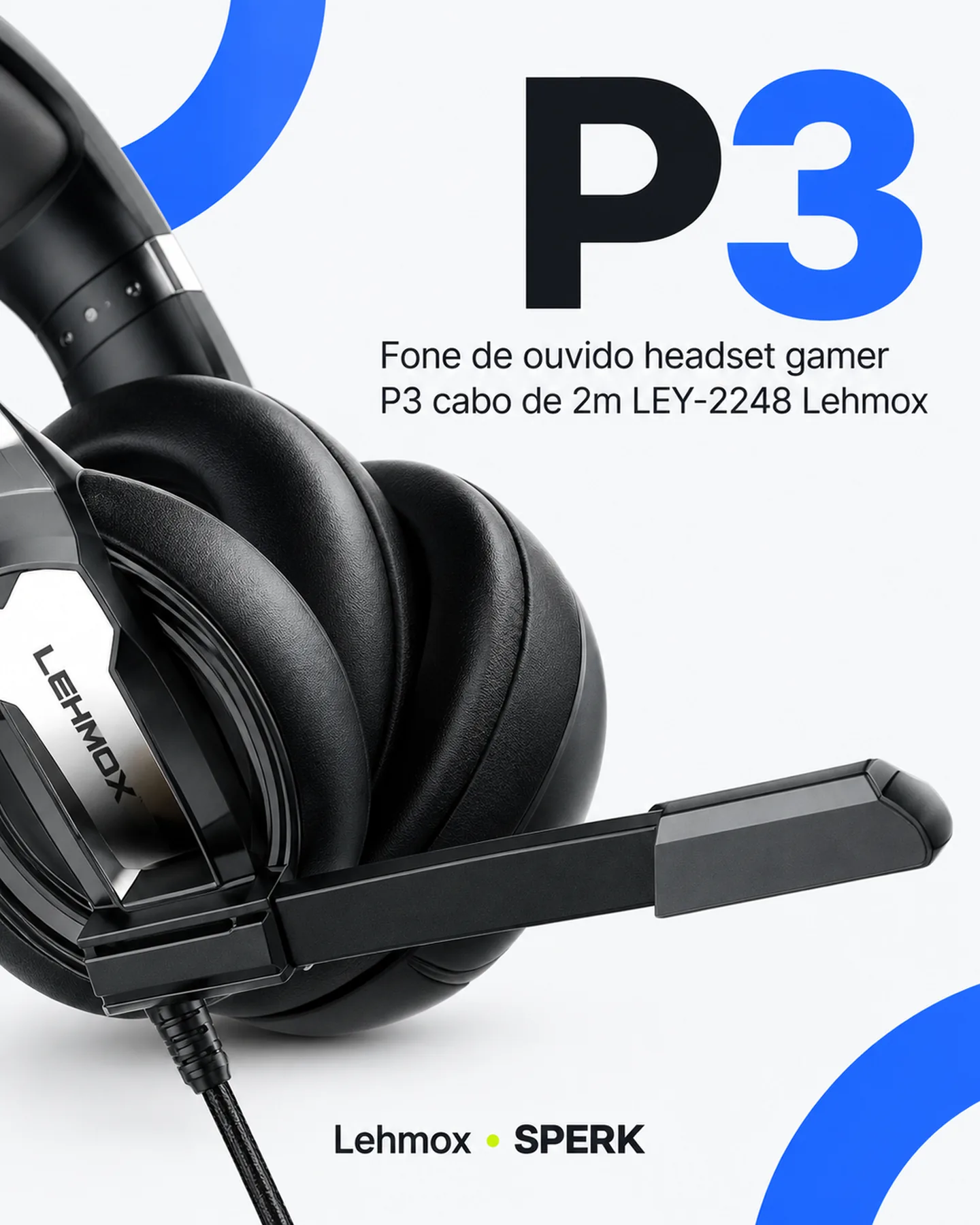 Fone de ouvido headset gamer P3 cabo de 2m LEY-2248 Lehmox — painel 3