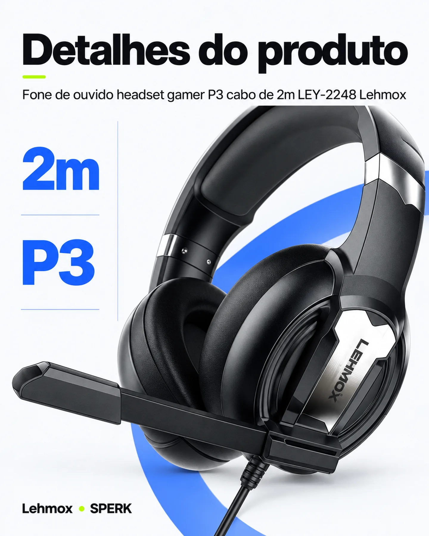 Fone de ouvido headset gamer P3 cabo de 2m LEY-2248 Lehmox — painel 4