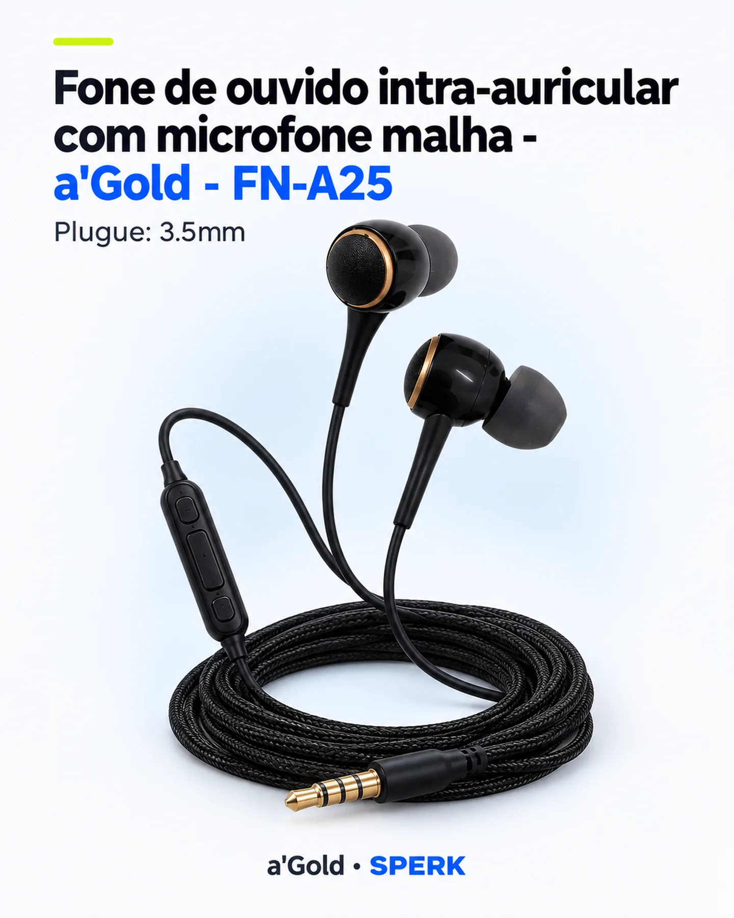Fone de ouvido intra-auricular com microfone malha - a'Gold - FN-A25 — painel 1