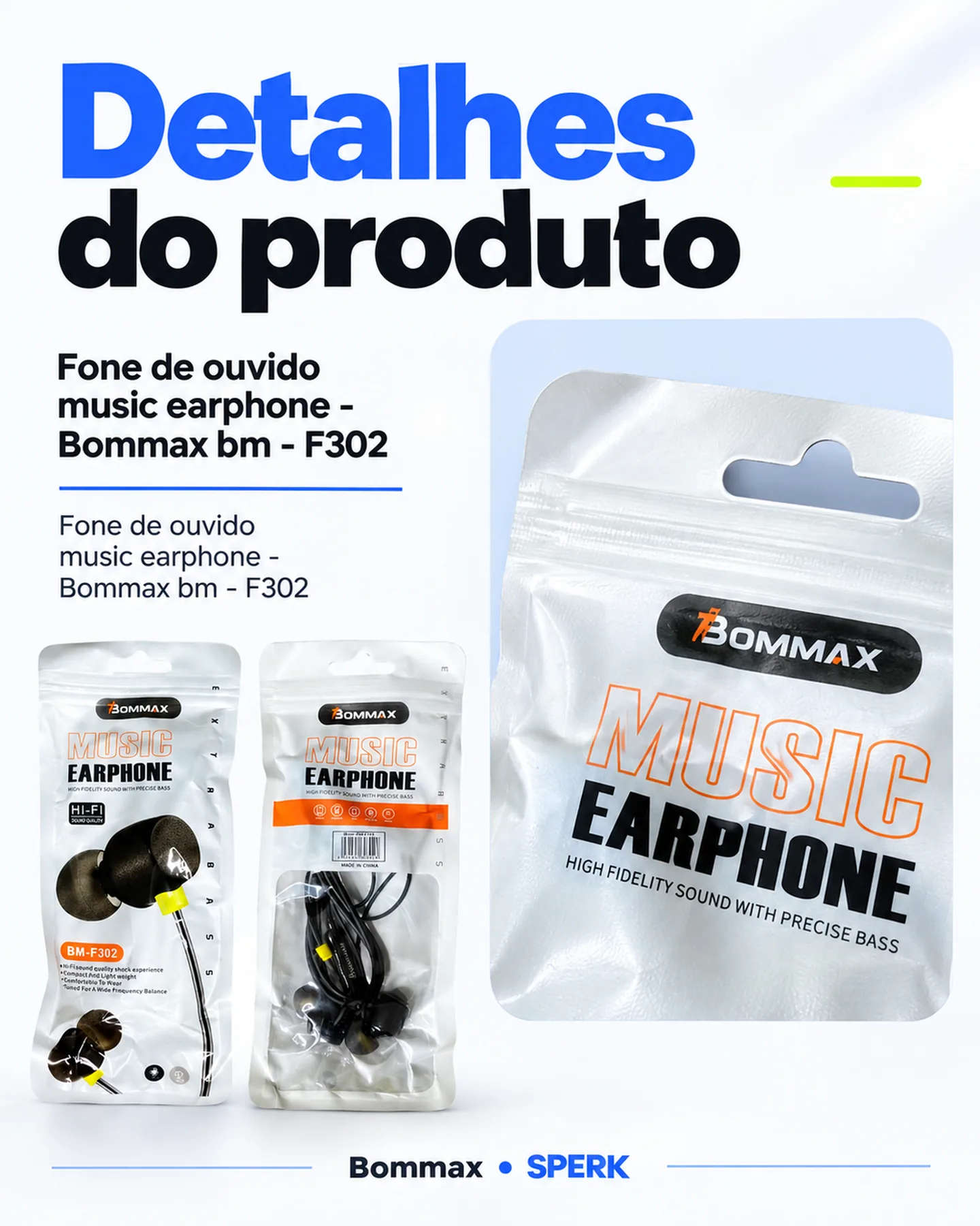 Fone de ouvido music earphone - Bommax bm - F302 — painel 4