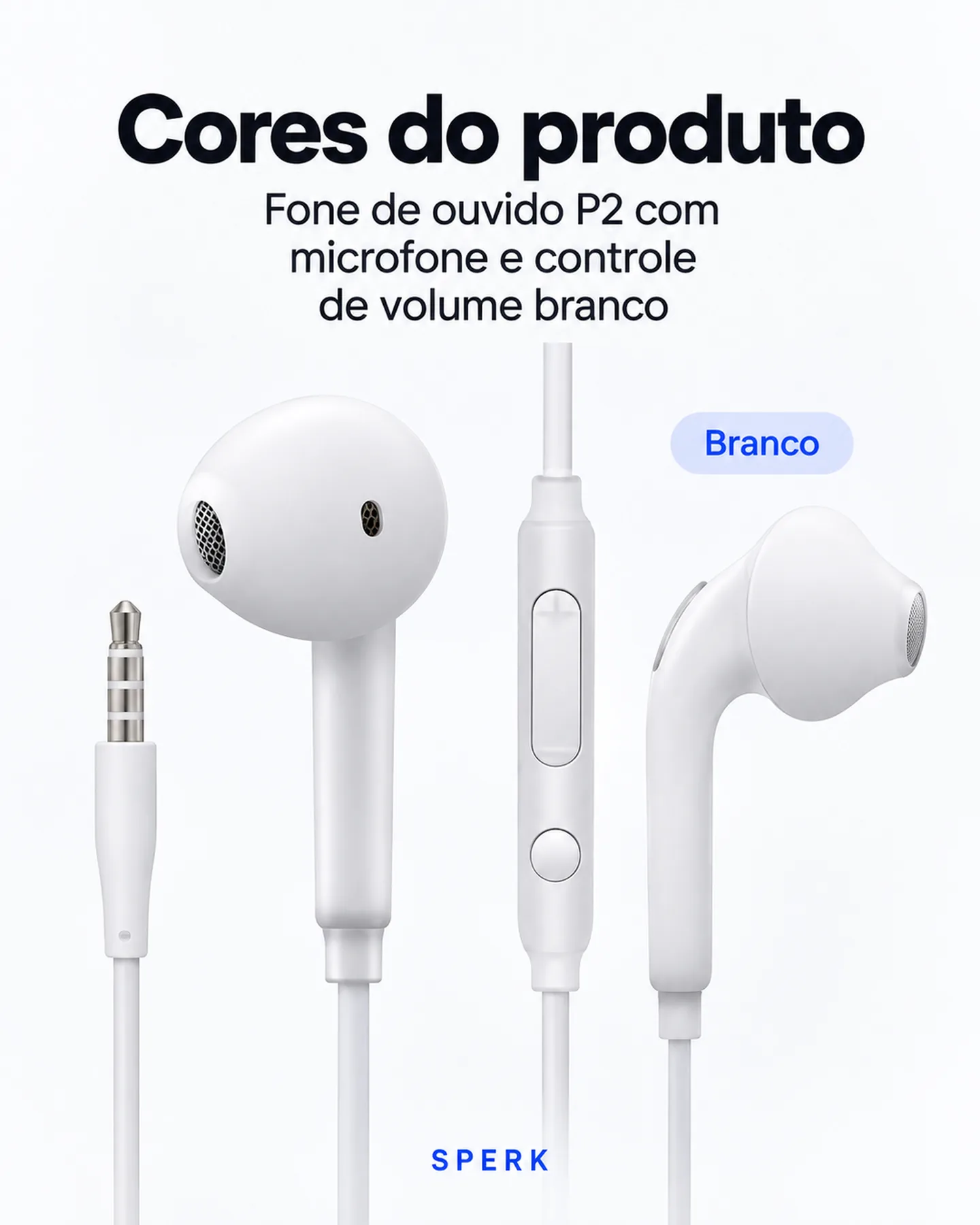 Fone de ouvido P2 com microfone e controle de volume branco — painel 5