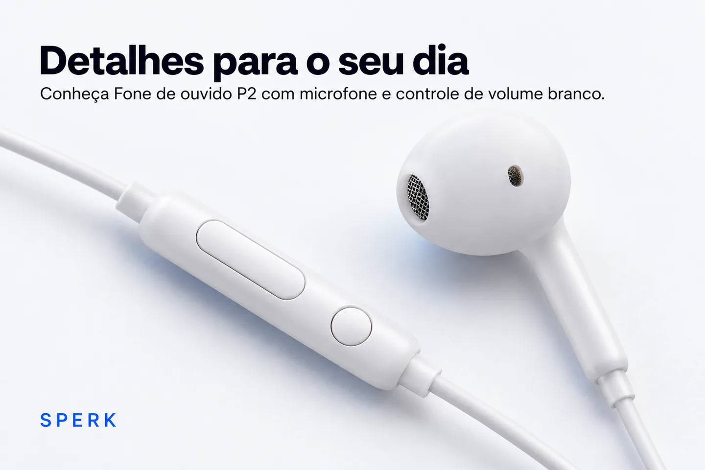 Fone de ouvido P2 com microfone e controle de volume branco — diferencial uso