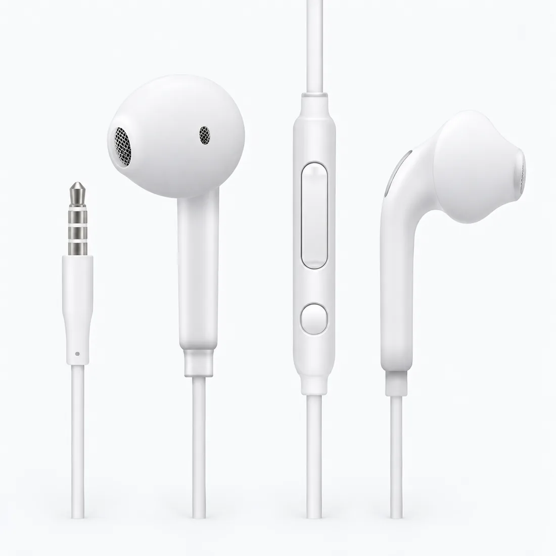 Fone de ouvido P2 com microfone e controle de volume branco — frente estudio