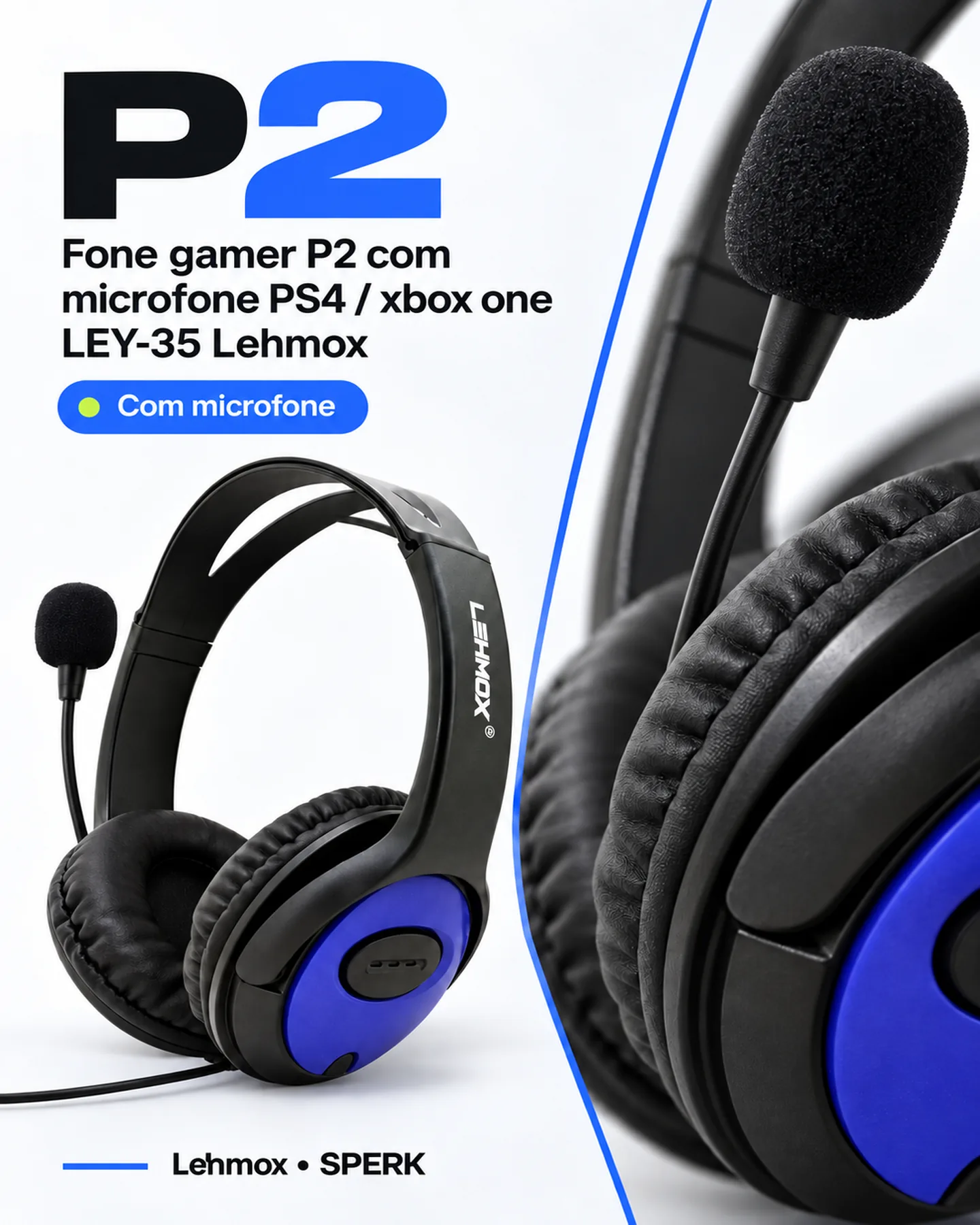Fone gamer P2 com microfone PS4 / xbox one LEY-35 Lehmox — painel 2