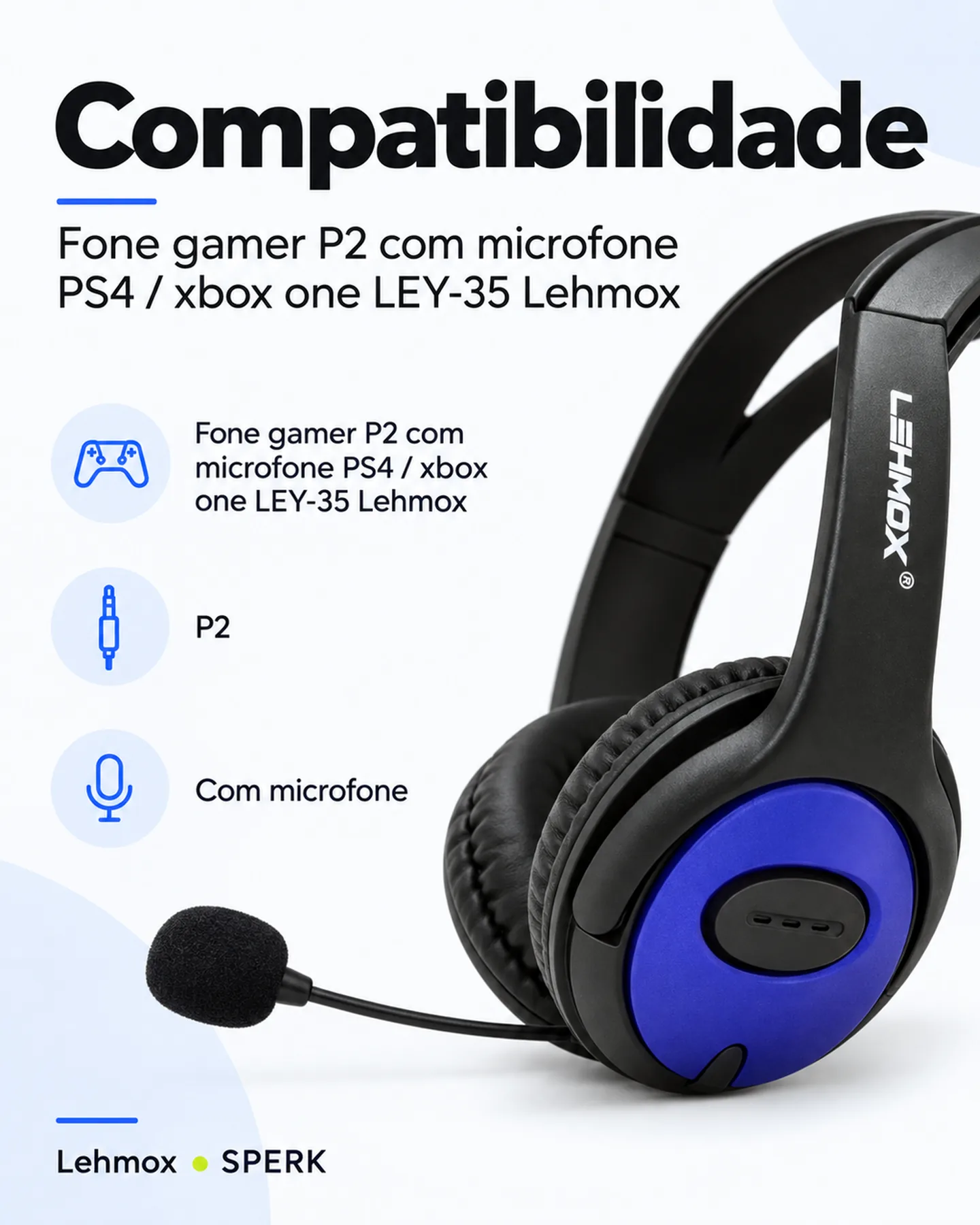 Fone gamer P2 com microfone PS4 / xbox one LEY-35 Lehmox — painel 4