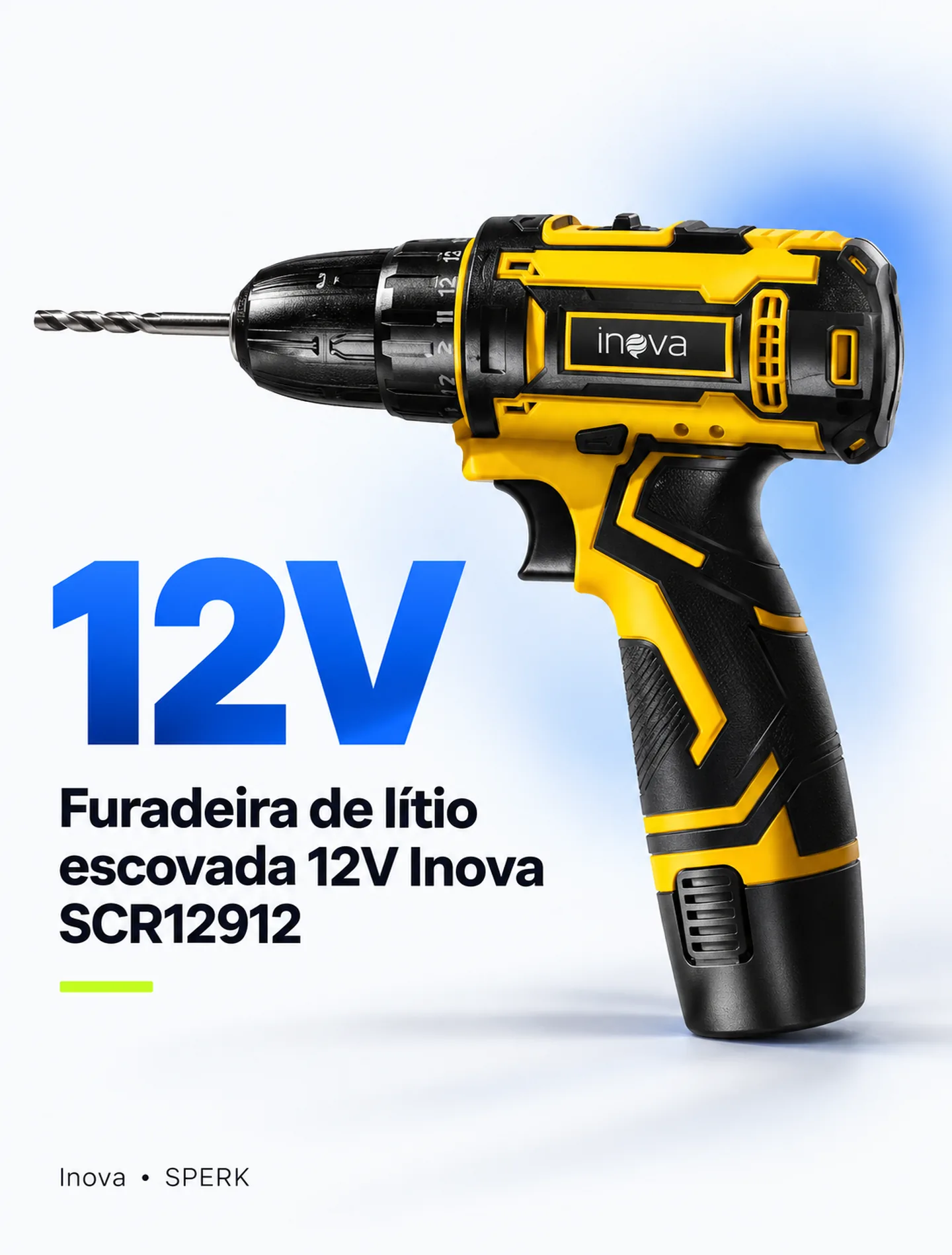Furadeira de lítio escovada 12V Inova SCR12912 — painel 2