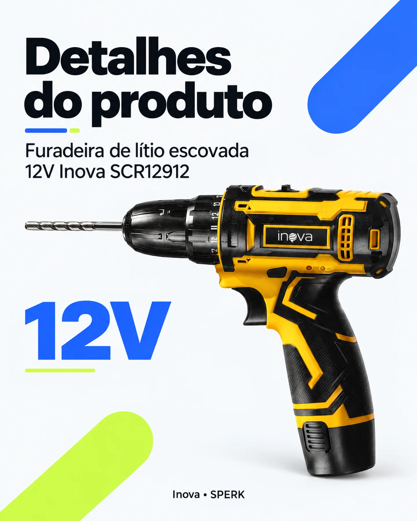 Furadeira de lítio escovada 12V Inova SCR12912 — painel 4
