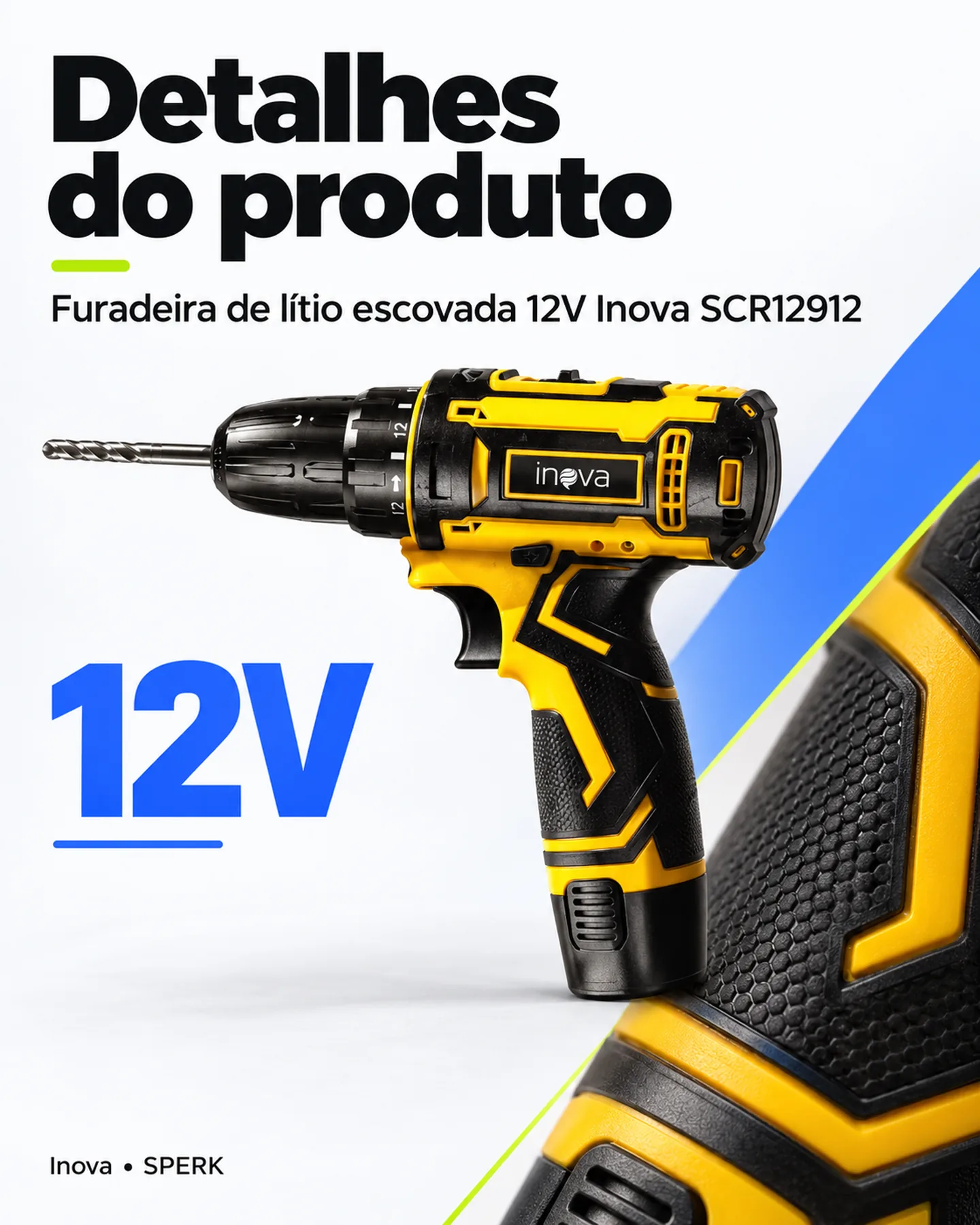 Furadeira de lítio escovada 12V Inova SCR12912 — painel 5
