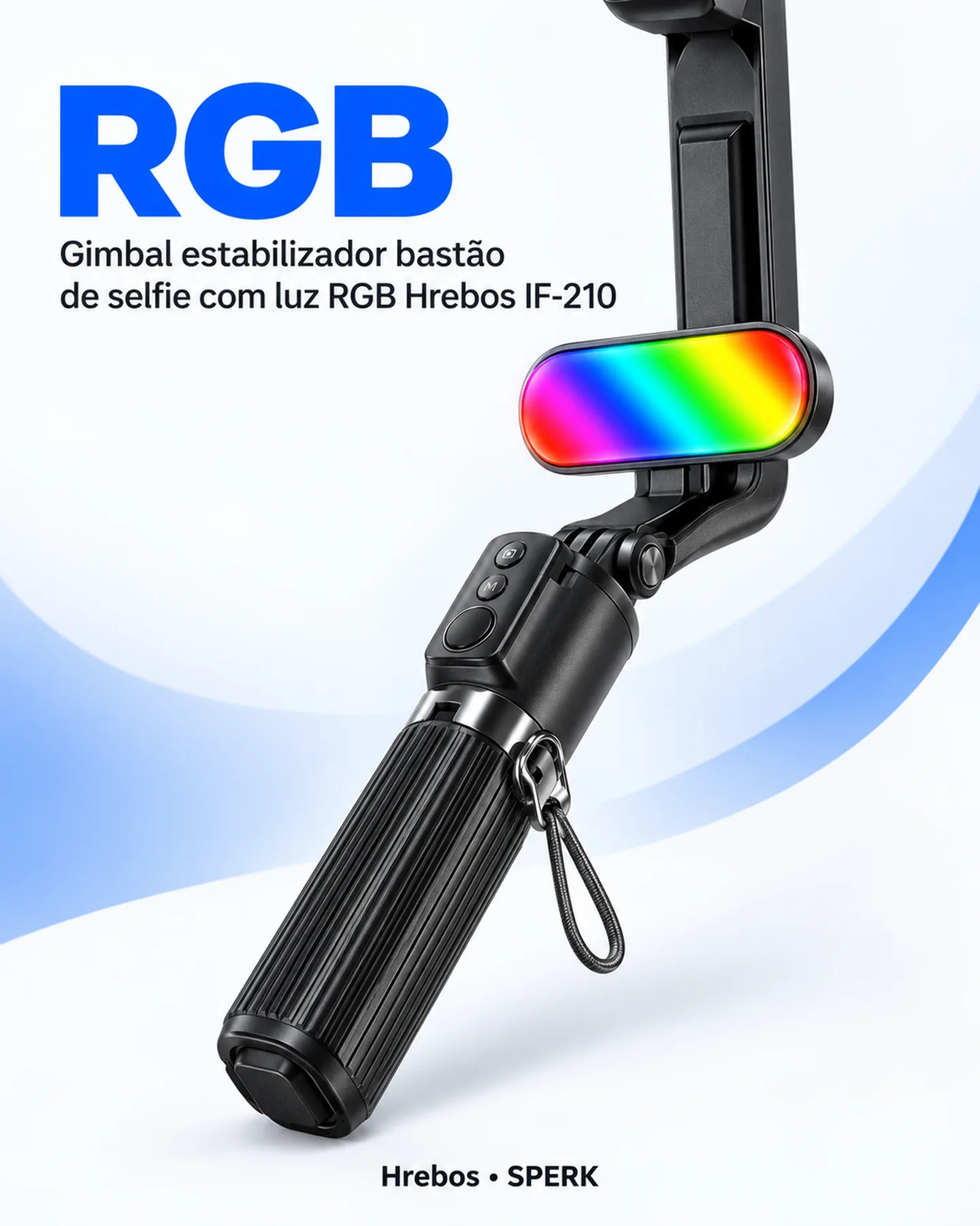 Gimbal estabilizador bastão de selfie com luz RGB Hrebos IF-210 — painel 2