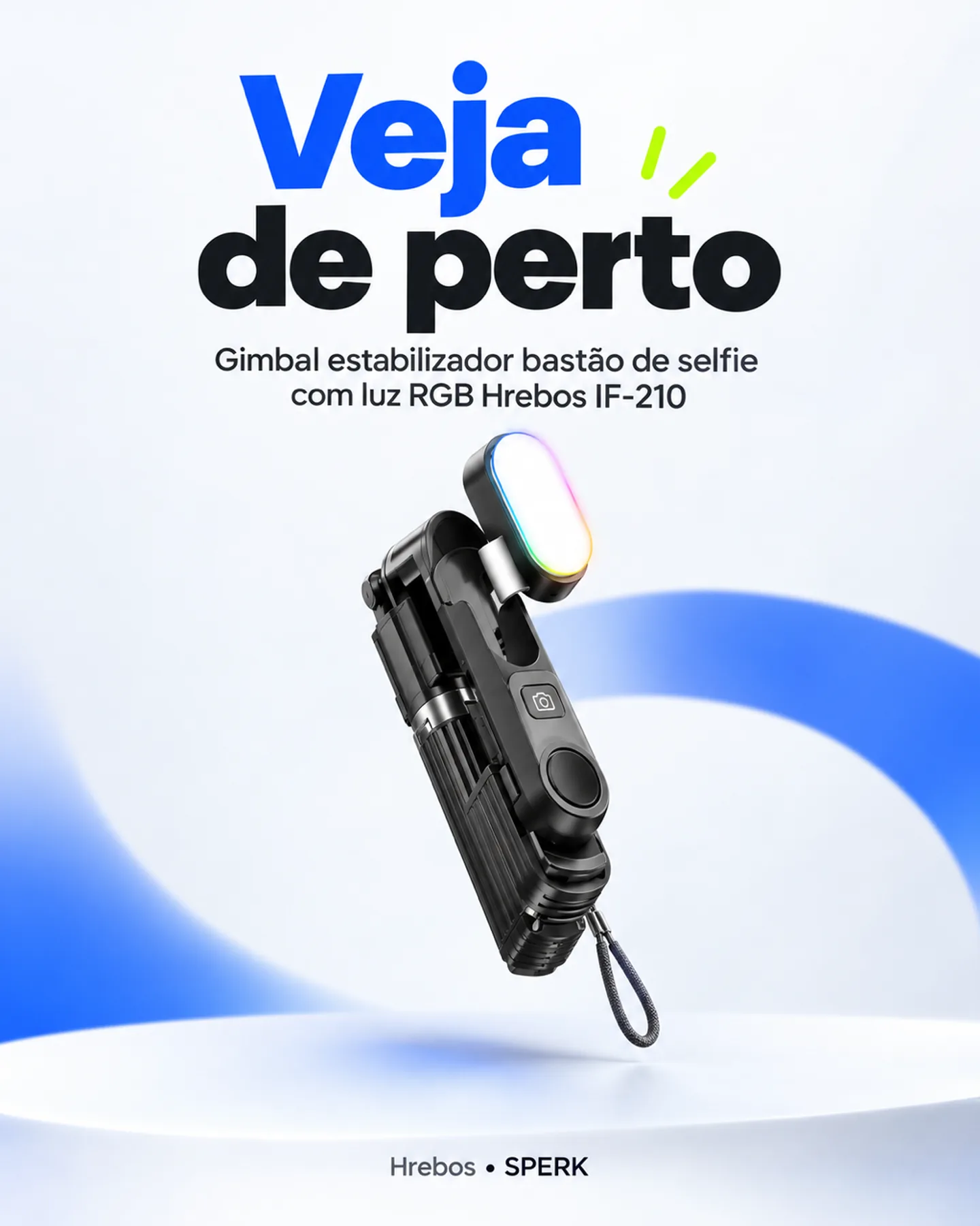 Gimbal estabilizador bastão de selfie com luz RGB Hrebos IF-210 — painel 3