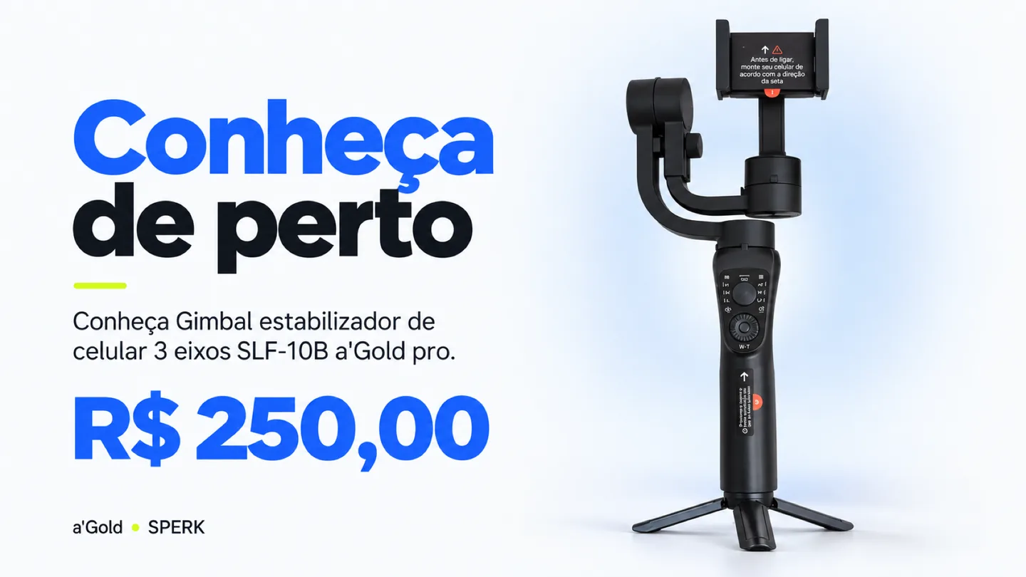 Gimbal estabilizador de celular 3 eixos SLF-10B a'Gold pro — heroi descricao