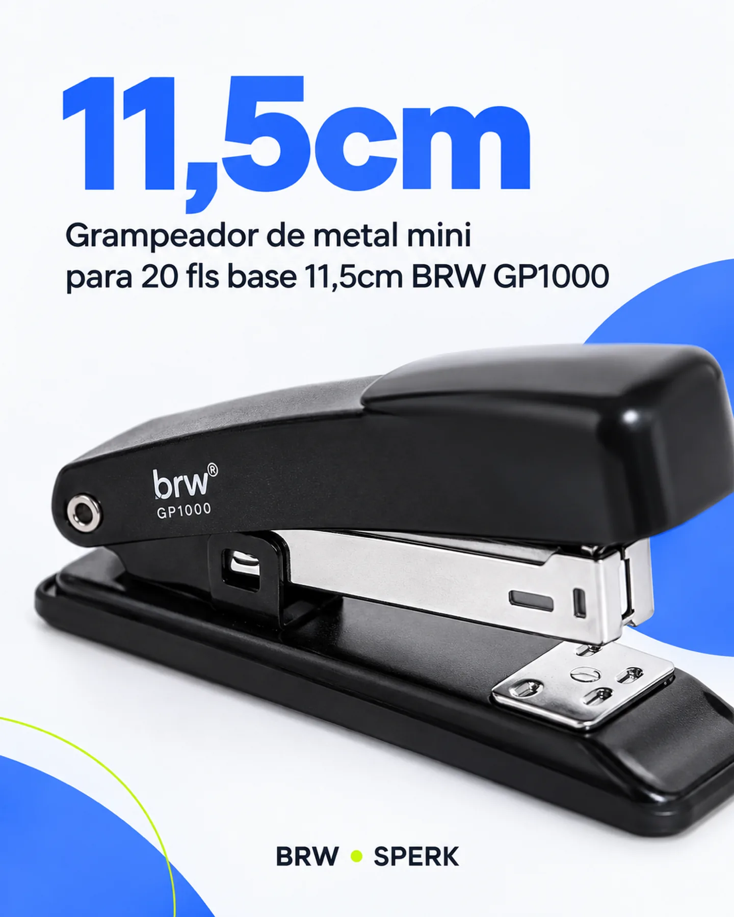 Grampeador de metal mini para 20 fls base 11,5cm BRW GP1000 — painel 2