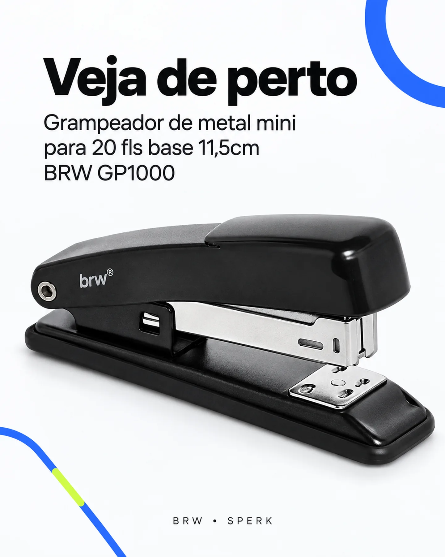 Grampeador de metal mini para 20 fls base 11,5cm BRW GP1000 — painel 3