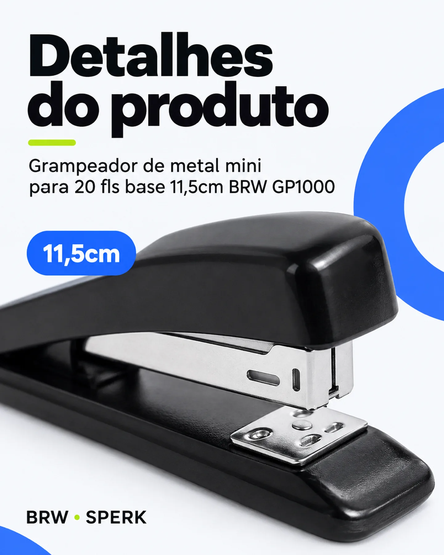 Grampeador de metal mini para 20 fls base 11,5cm BRW GP1000 — painel 4