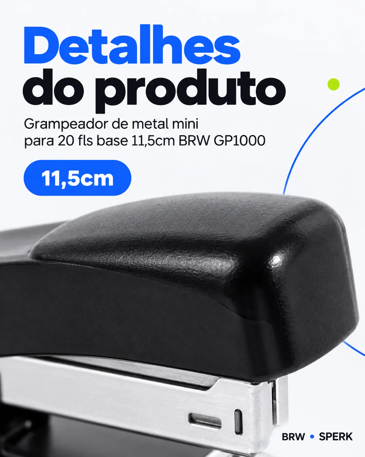 Grampeador de metal mini para 20 fls base 11,5cm BRW GP1000 — painel 5