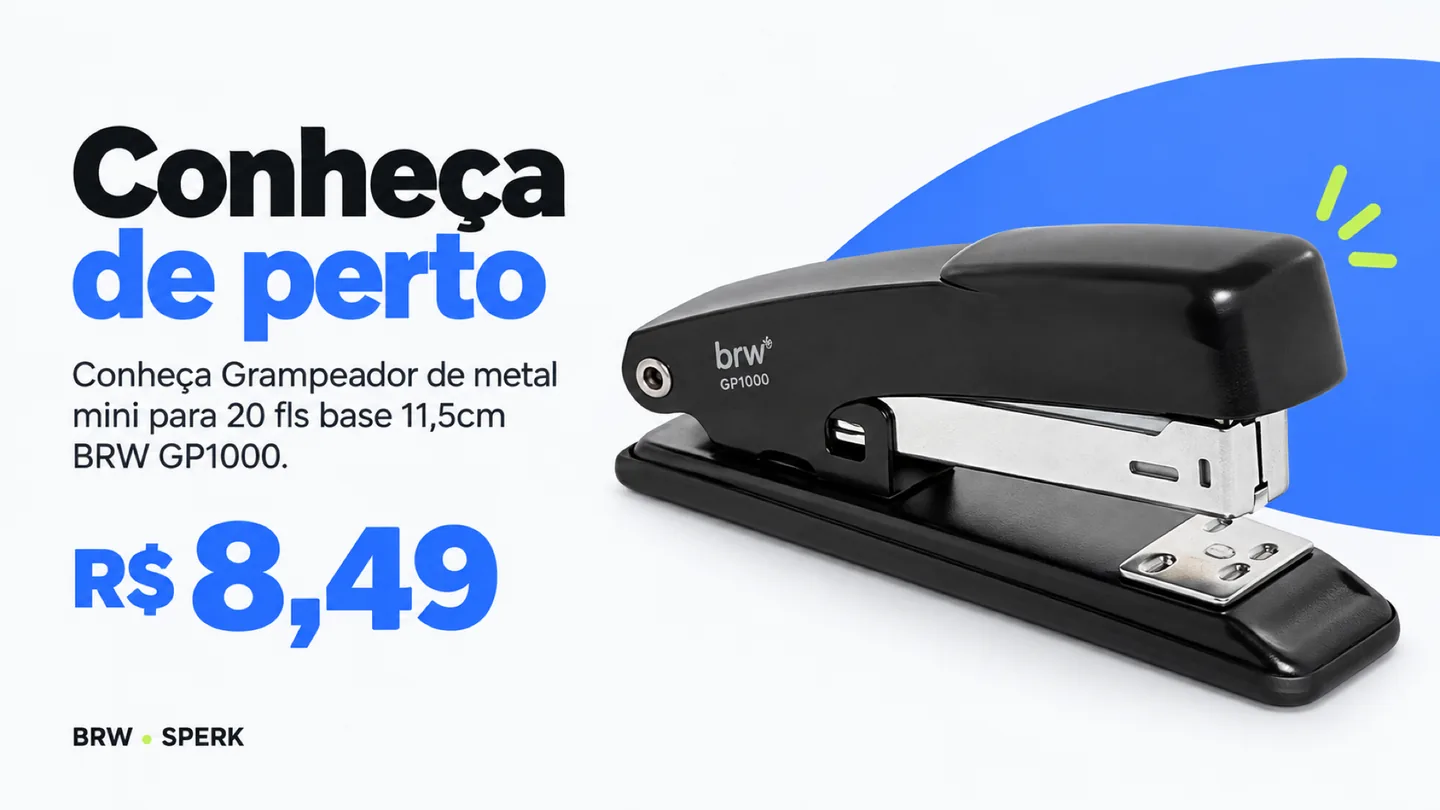 Grampeador de metal mini para 20 fls base 11,5cm BRW GP1000 — heroi descricao