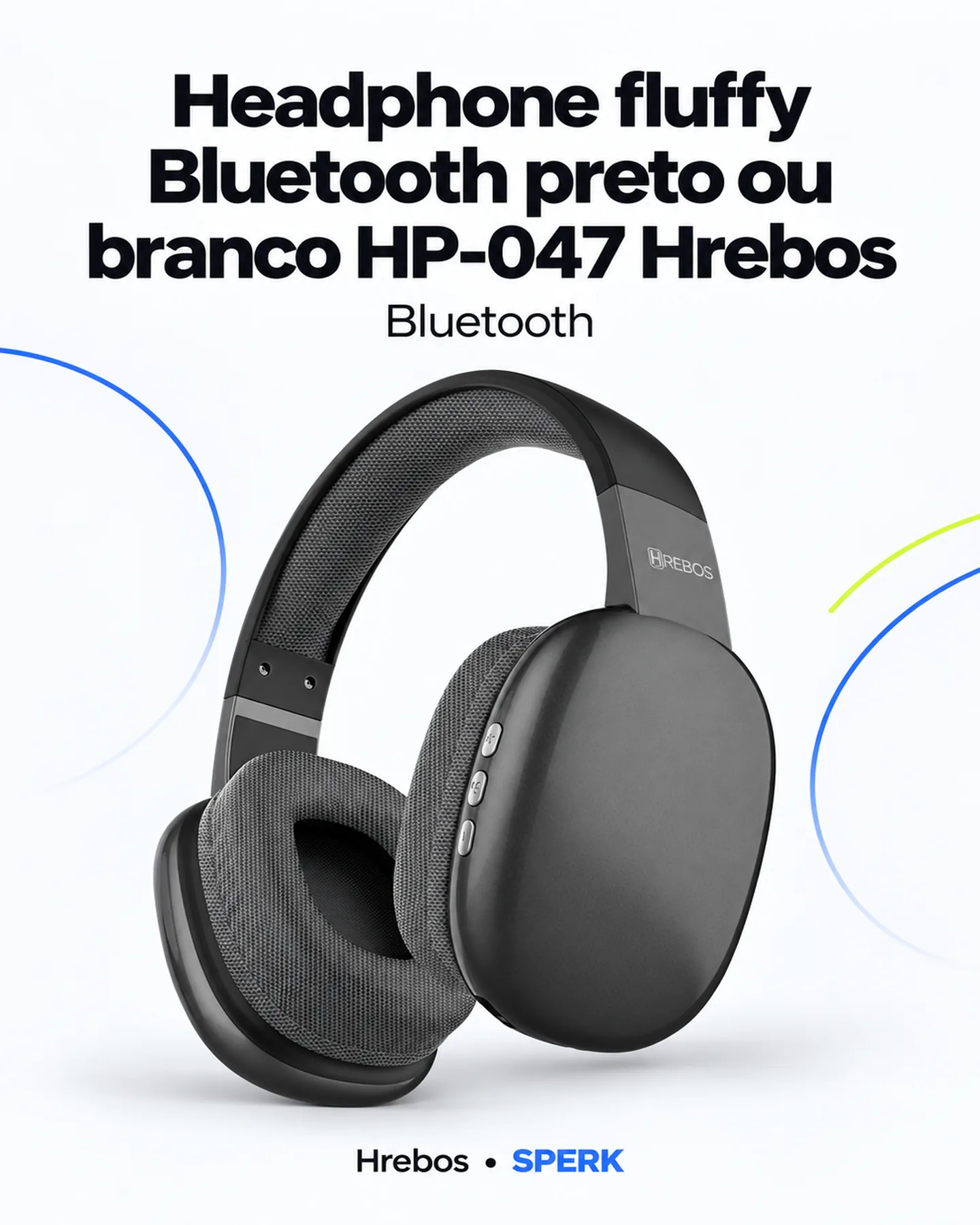 Headphone fluffy Bluetooth preto ou branco HP-047 Hrebos — painel 1