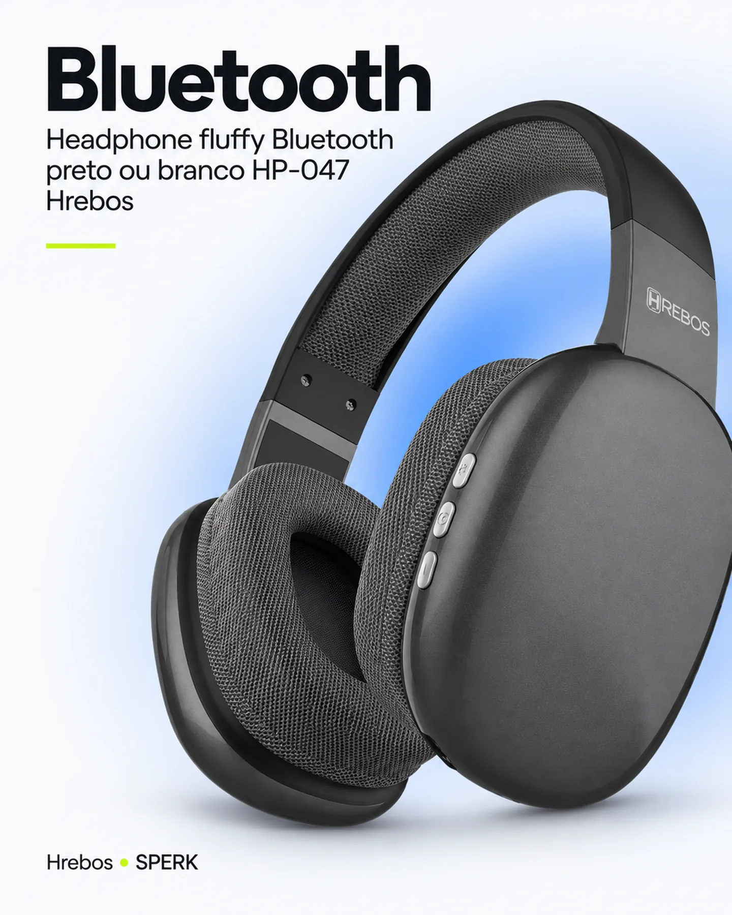 Headphone fluffy Bluetooth preto ou branco HP-047 Hrebos — painel 2