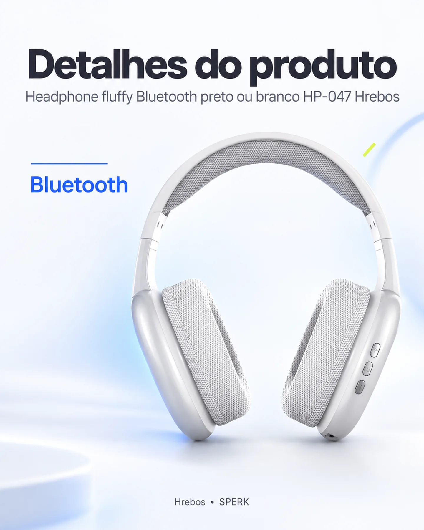 Headphone fluffy Bluetooth preto ou branco HP-047 Hrebos — painel 4