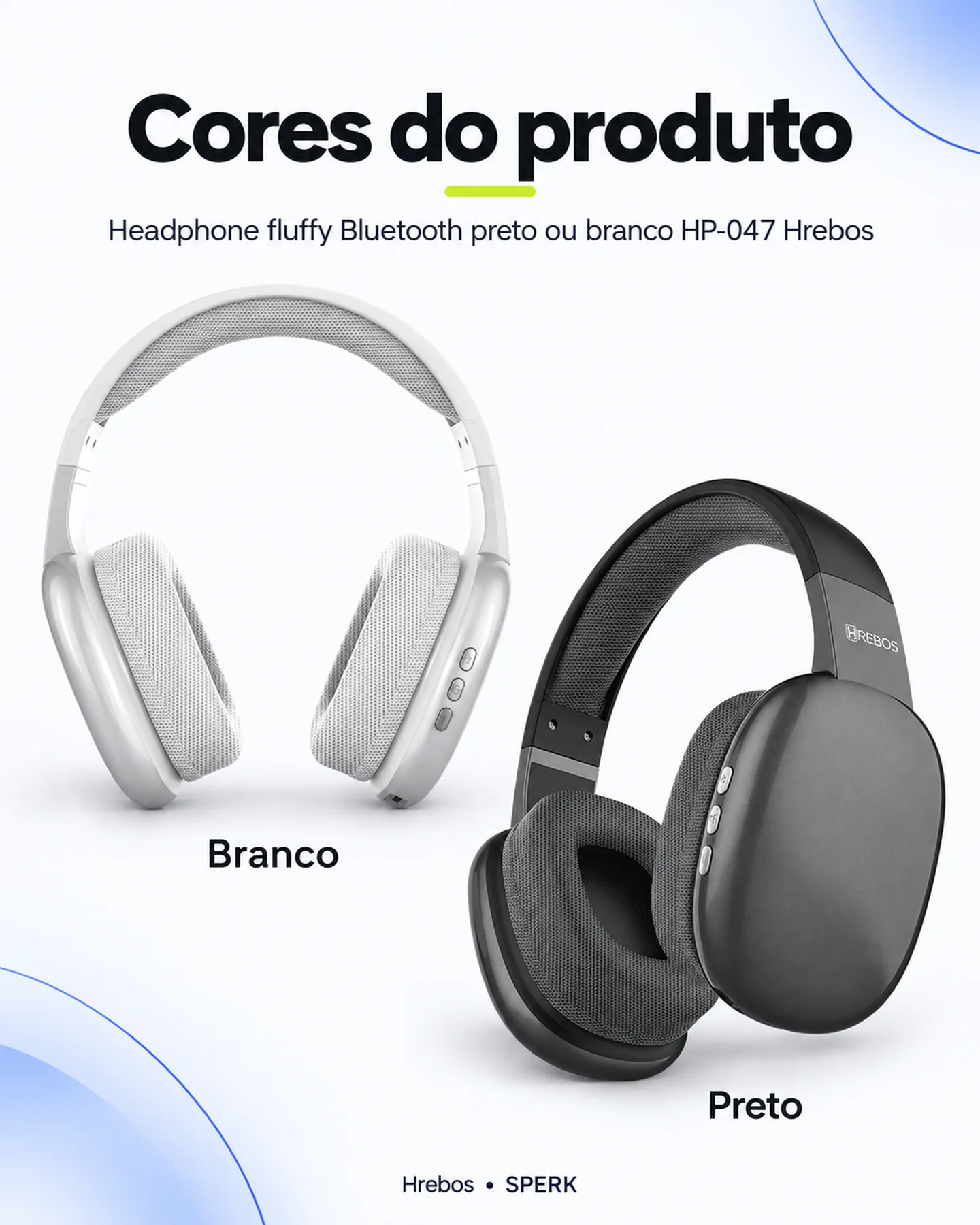 Headphone fluffy Bluetooth preto ou branco HP-047 Hrebos — painel 5