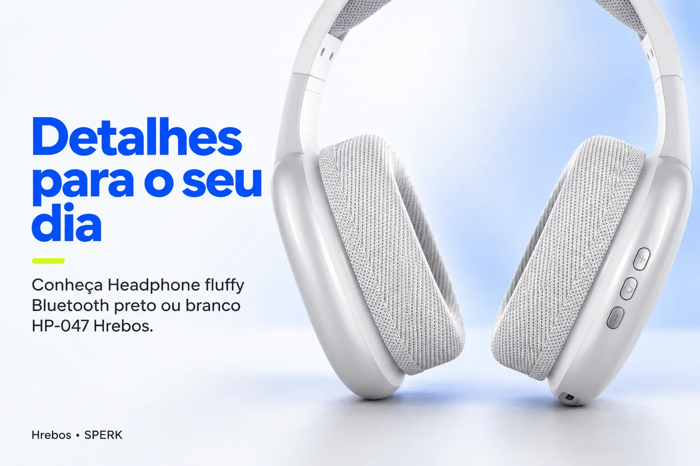 Headphone fluffy Bluetooth preto ou branco HP-047 Hrebos — diferencial uso