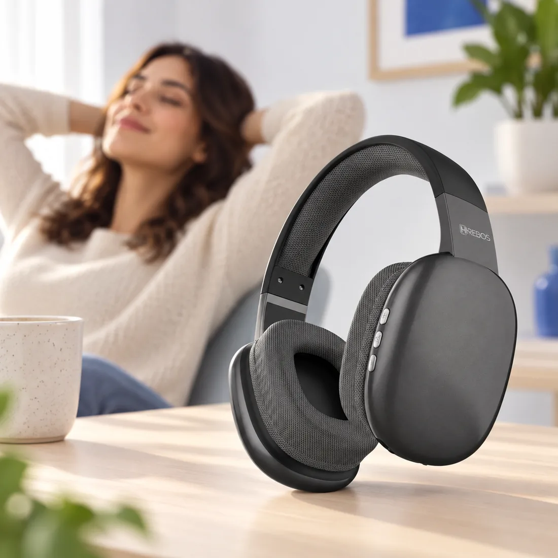 Headphone fluffy Bluetooth preto ou branco HP-047 Hrebos — uso