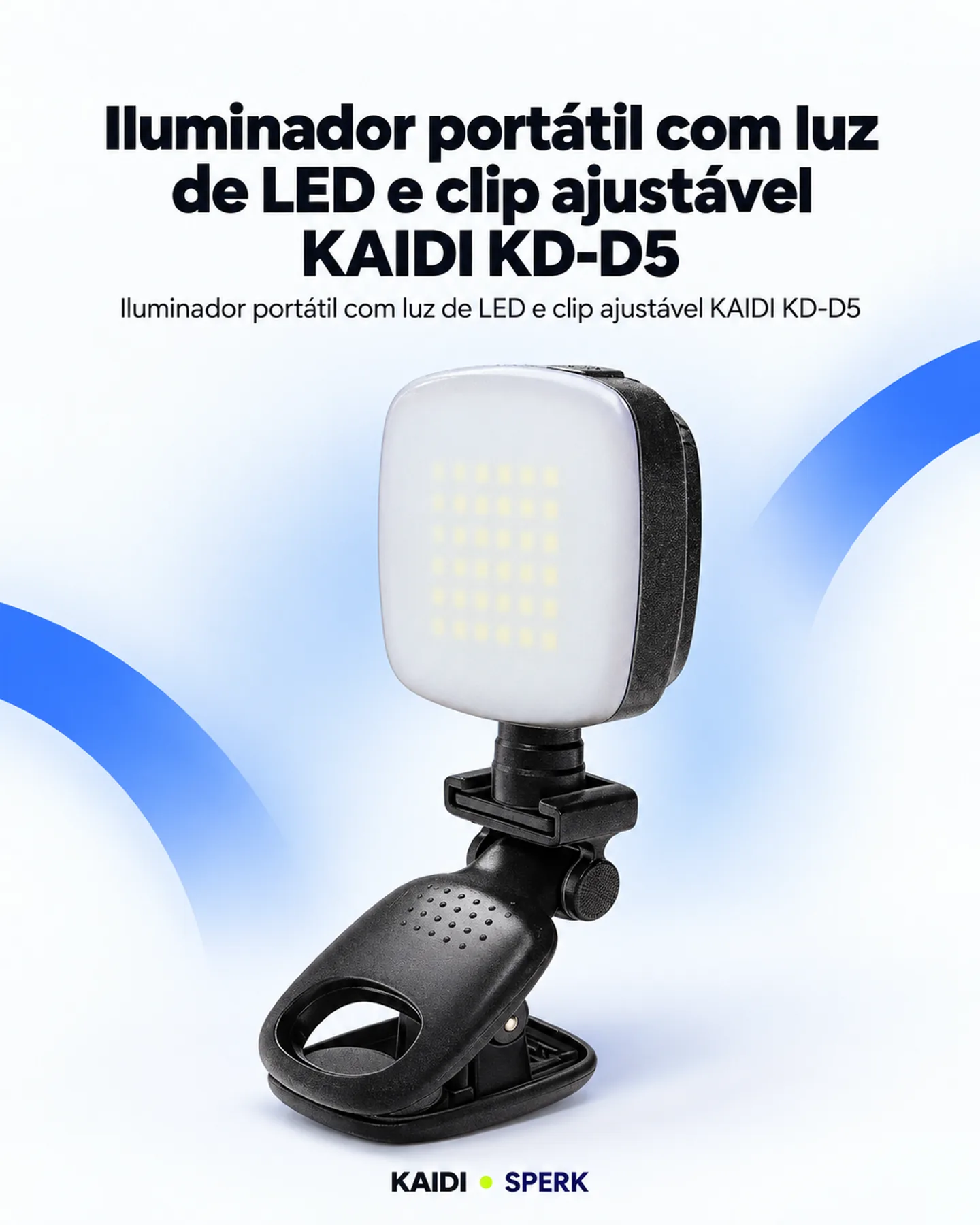 Iluminador portátil com luz de LED e clip ajustável KAIDI KD-D5 — painel 1