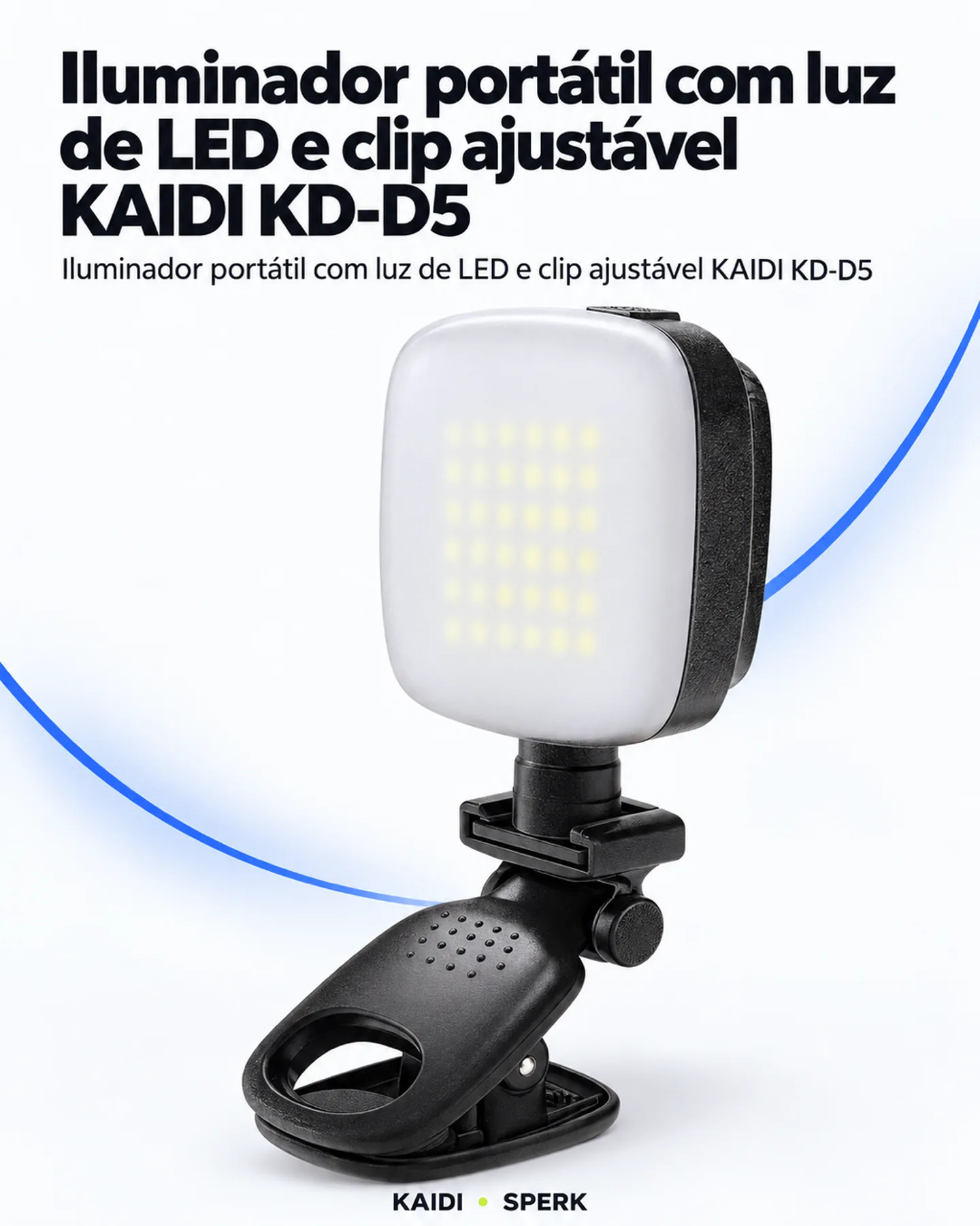 Iluminador portátil com luz de LED e clip ajustável KAIDI KD-D5 — painel 2