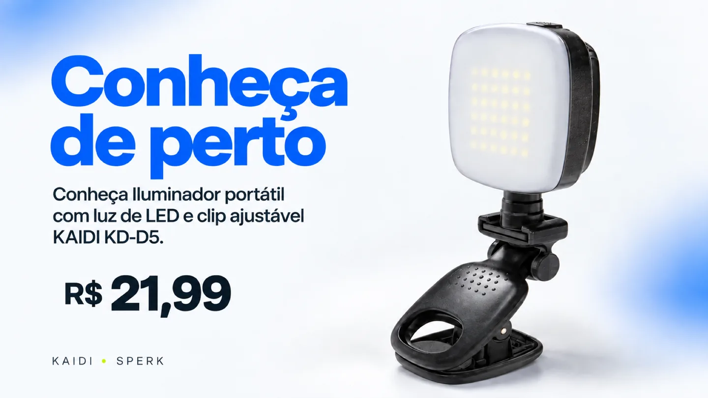 Iluminador portátil com luz de LED e clip ajustável KAIDI KD-D5 — heroi descricao