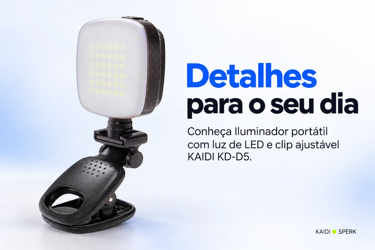 Iluminador portátil com luz de LED e clip ajustável KAIDI KD-D5 — diferencial uso