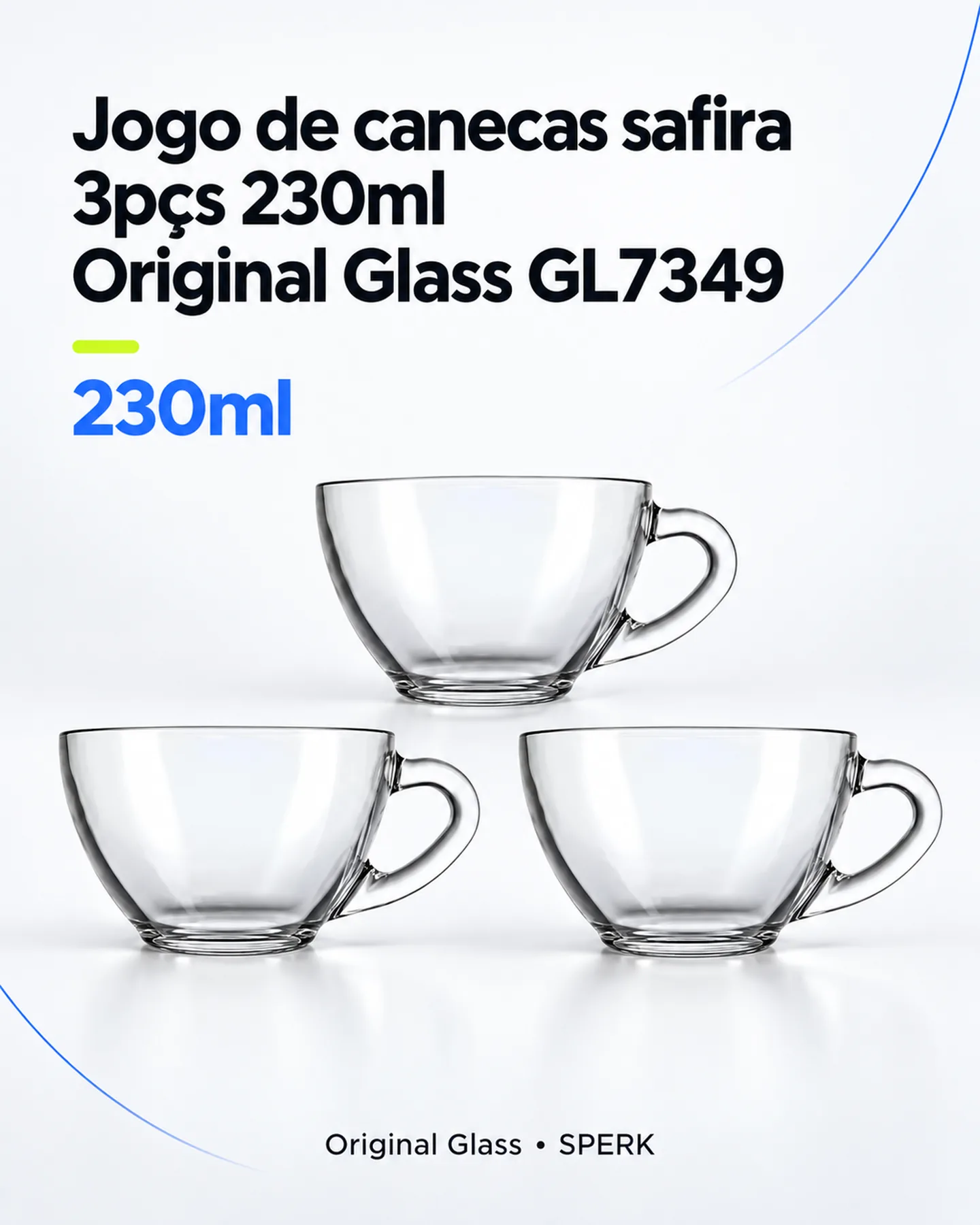 Jogo de canecas safira 3pçs 230ml Original Glass GL7349 — painel 1