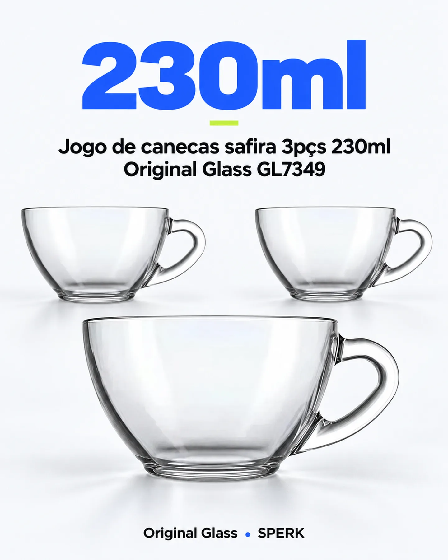 Jogo de canecas safira 3pçs 230ml Original Glass GL7349 — painel 2