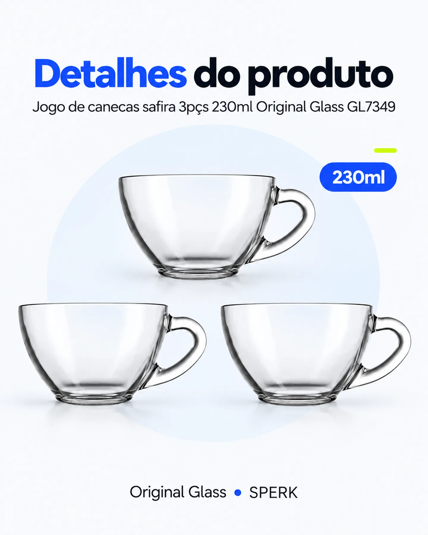 Jogo de canecas safira 3pçs 230ml Original Glass GL7349 — painel 5