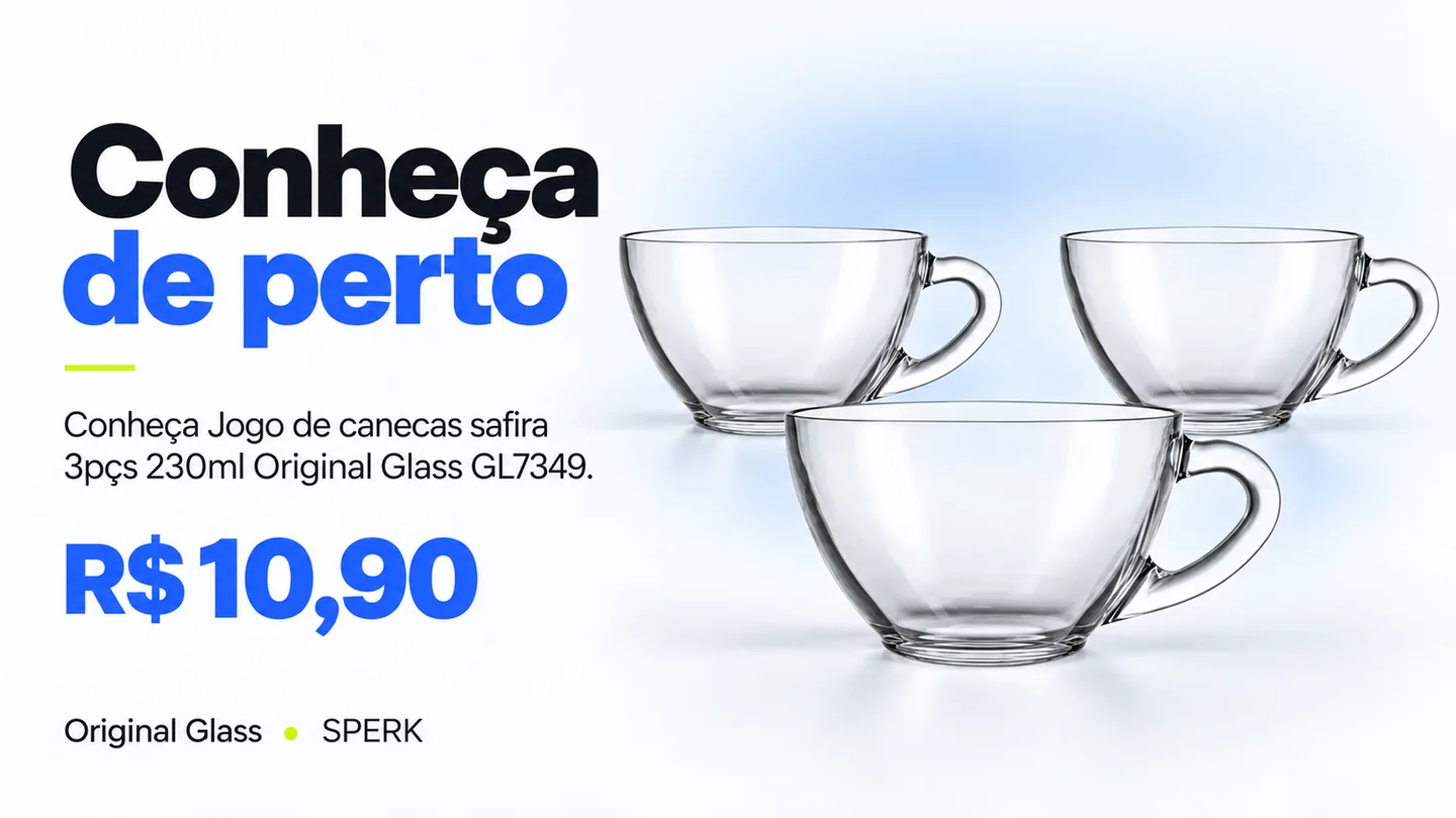 Jogo de canecas safira 3pçs 230ml Original Glass GL7349 — heroi descricao