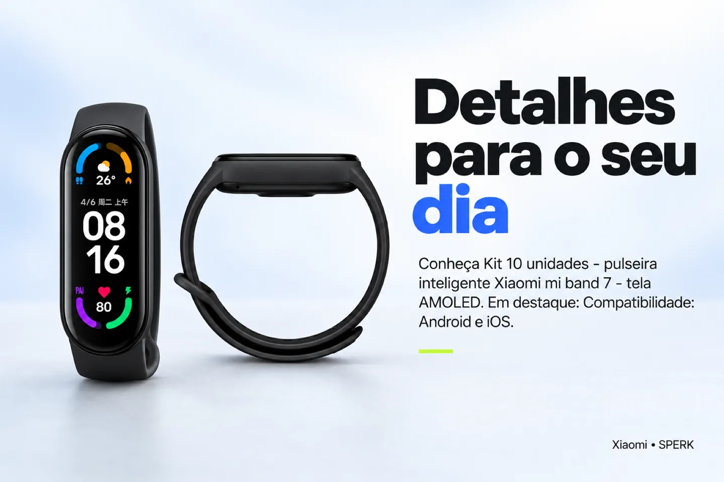 Kit 10 unidades - pulseira inteligente Xiaomi mi band 7 - tela AMOLED — diferencial uso
