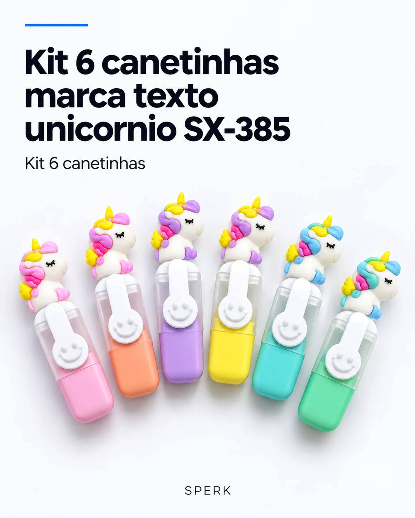 Kit 6 canetinhas marca texto unicornio SX-385 — painel 1