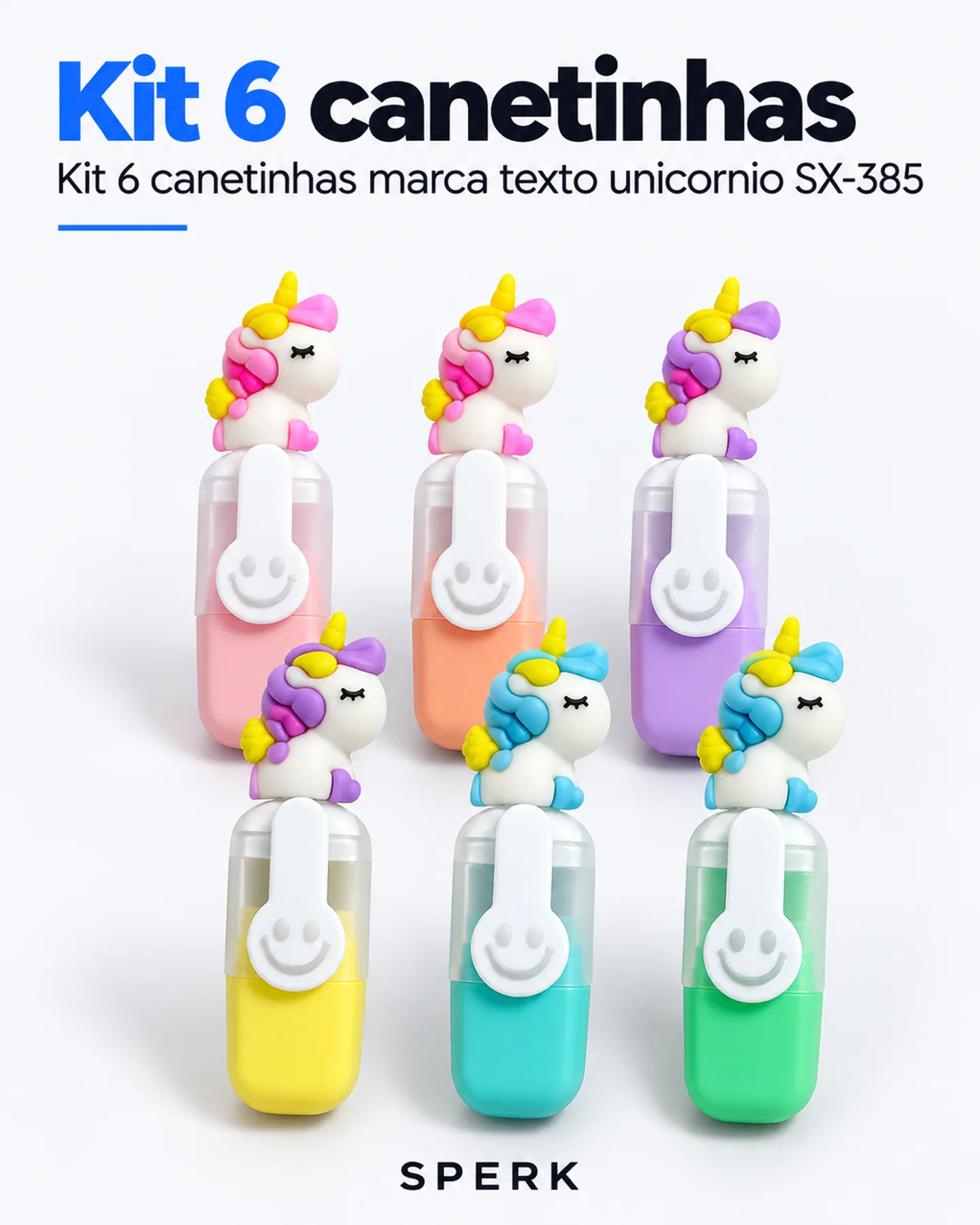 Kit 6 canetinhas marca texto unicornio SX-385 — painel 2