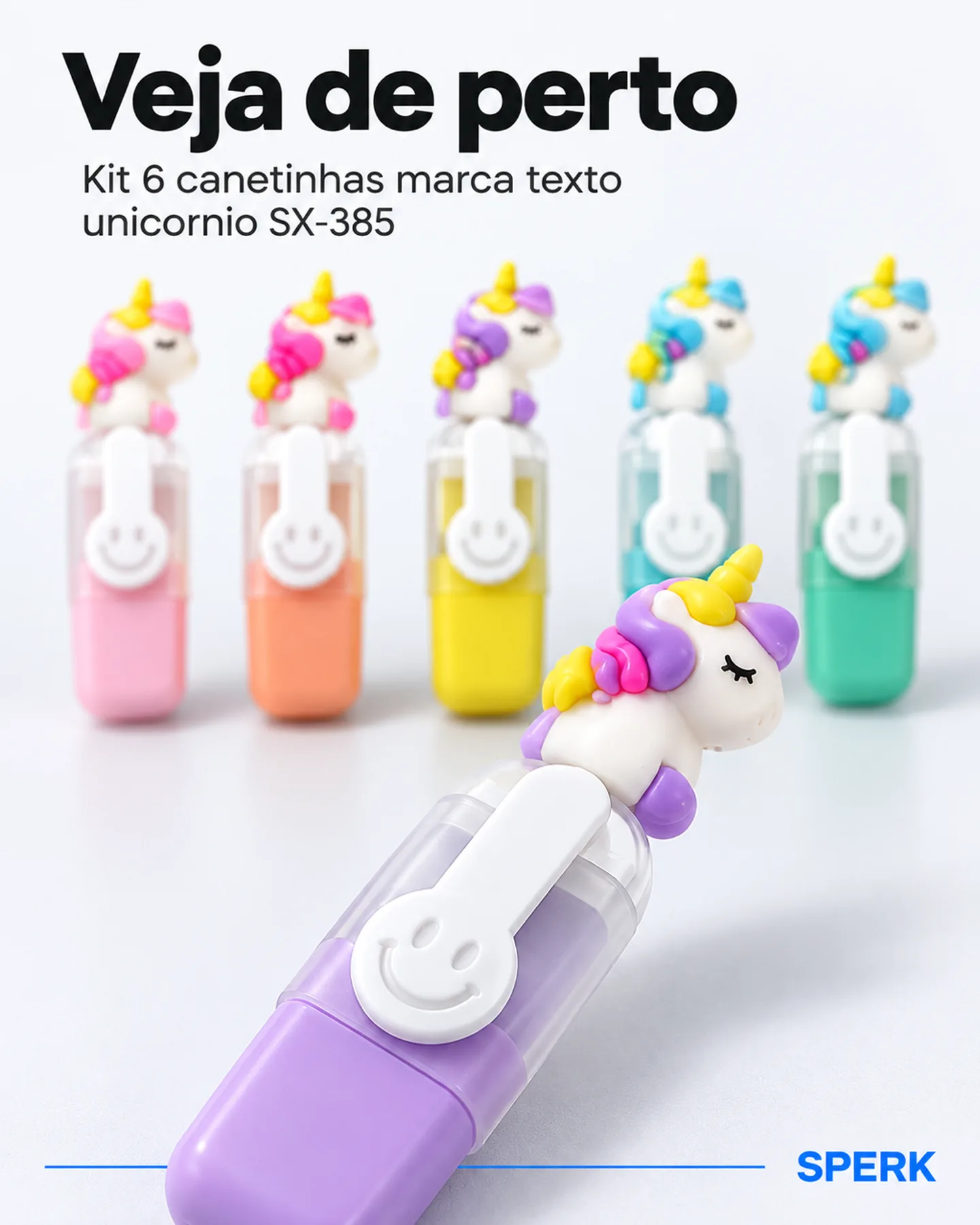 Kit 6 canetinhas marca texto unicornio SX-385 — painel 3