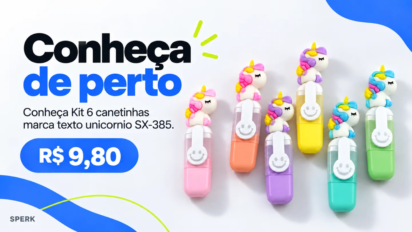 Kit 6 canetinhas marca texto unicornio SX-385 — heroi descricao