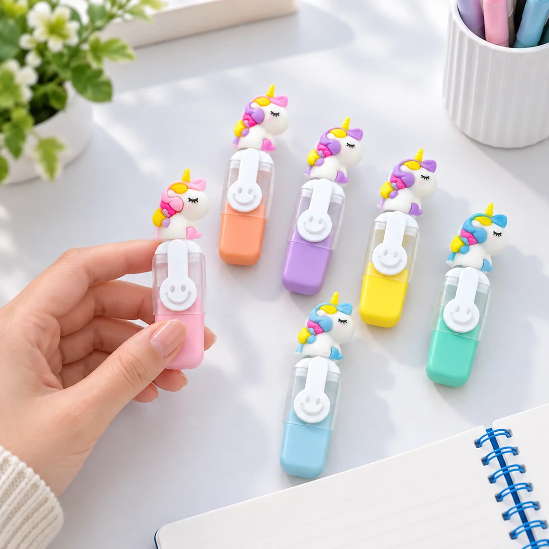 Kit 6 canetinhas marca texto unicornio SX-385 — uso