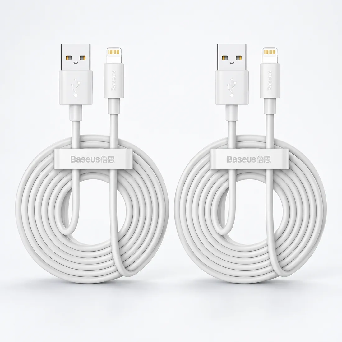 Kit com 2 cabos de dados 2.4A simple wisdom USB para Lightning Baseus — frente estudio