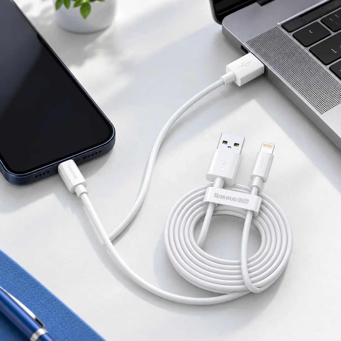 Kit com 2 cabos de dados 2.4A simple wisdom USB para Lightning Baseus — uso