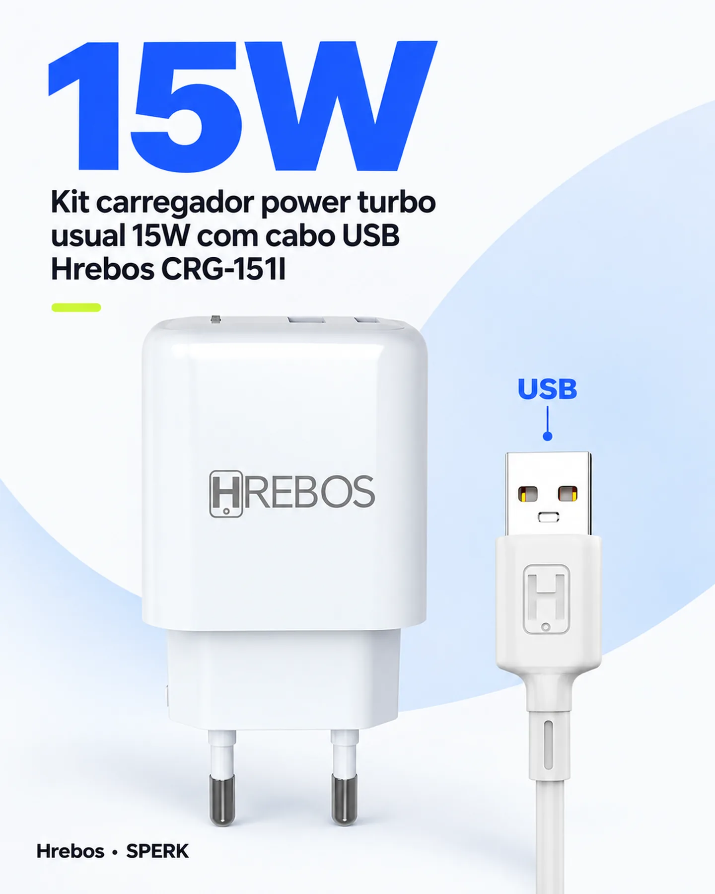 Kit carregador power turbo usual 15W com cabo USB Hrebos CRG-151I — painel 3