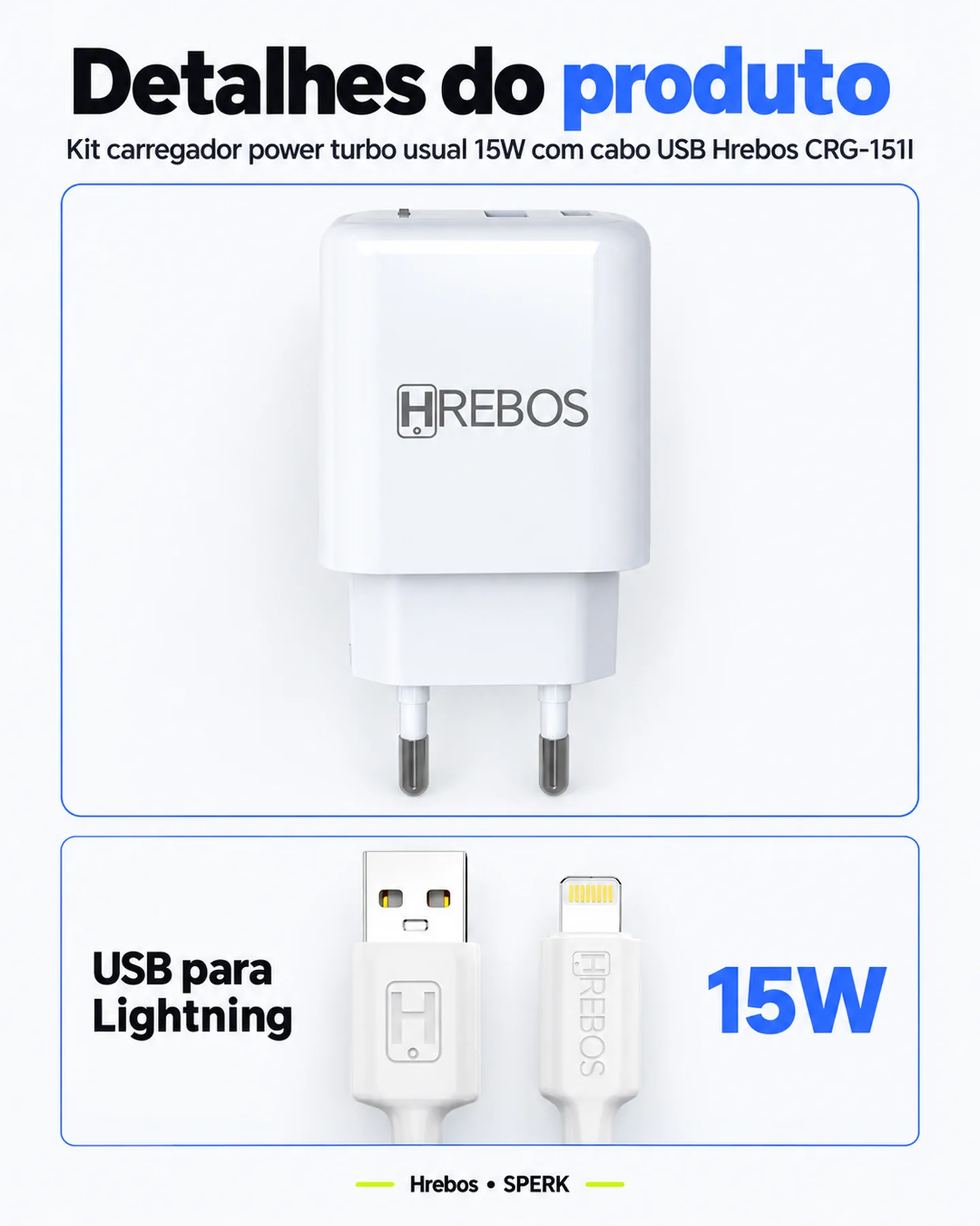Kit carregador power turbo usual 15W com cabo USB Hrebos CRG-151I — painel 5