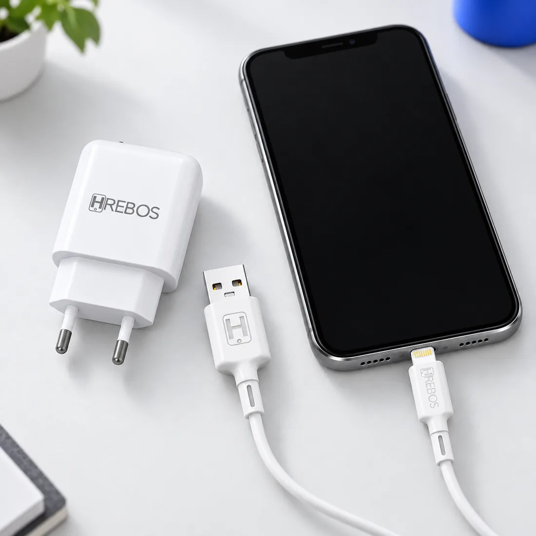 Kit carregador power turbo usual 15W com cabo USB Hrebos CRG-151I — uso