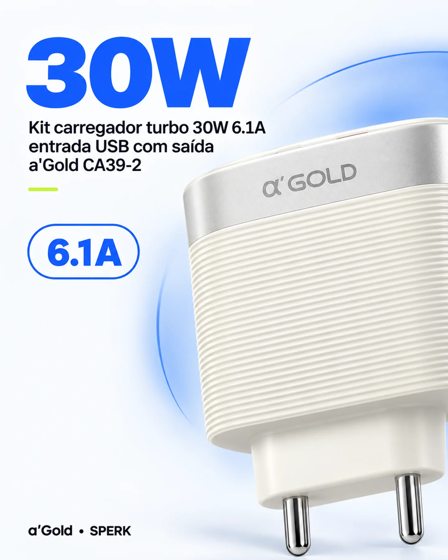 Kit carregador turbo 30W 6.1A entrada USB com saída a'Gold CA39-2 — painel 2